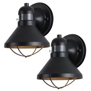 LONEDRUID 2-Pack Outdoor Motion Sensor LED Wall Lights Dusk to Dawn Black